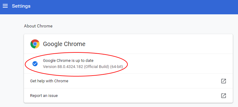 Screenshot showing Google Chrome is up to date