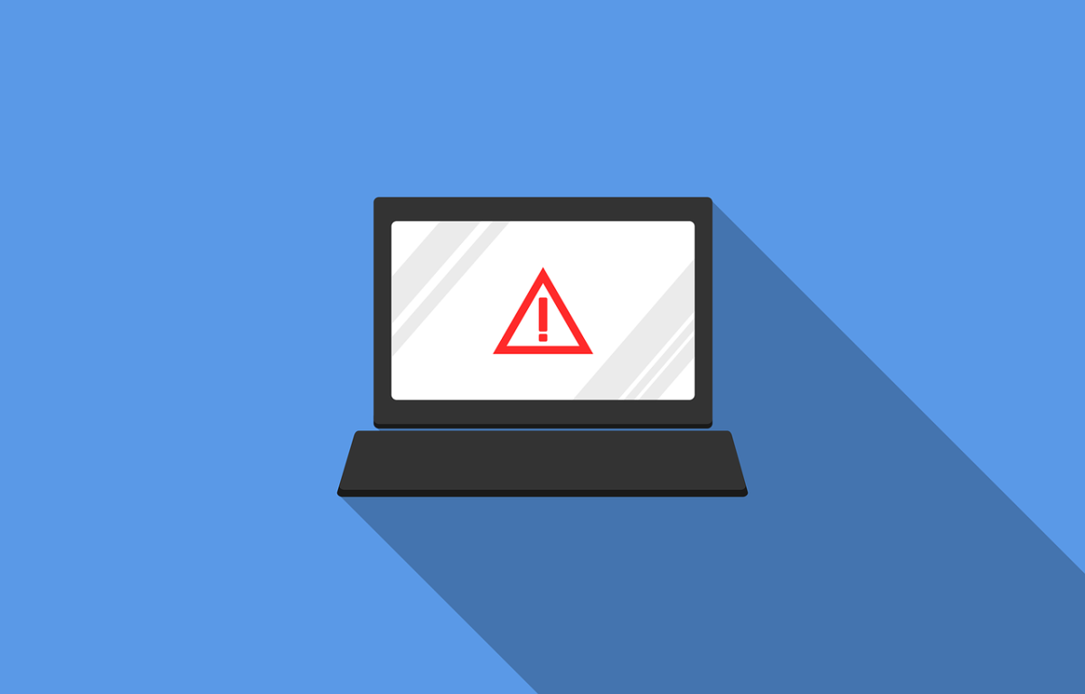 Illustration of a laptop screen with a danger icon