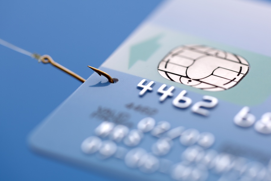 Close up of a credit card with a phishing hook in it from Boynton Beach Ransomware