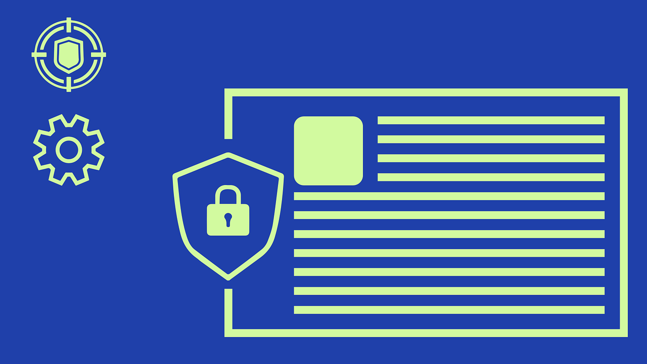 Cybersecurity banner showing a lock and shield protecting a document.