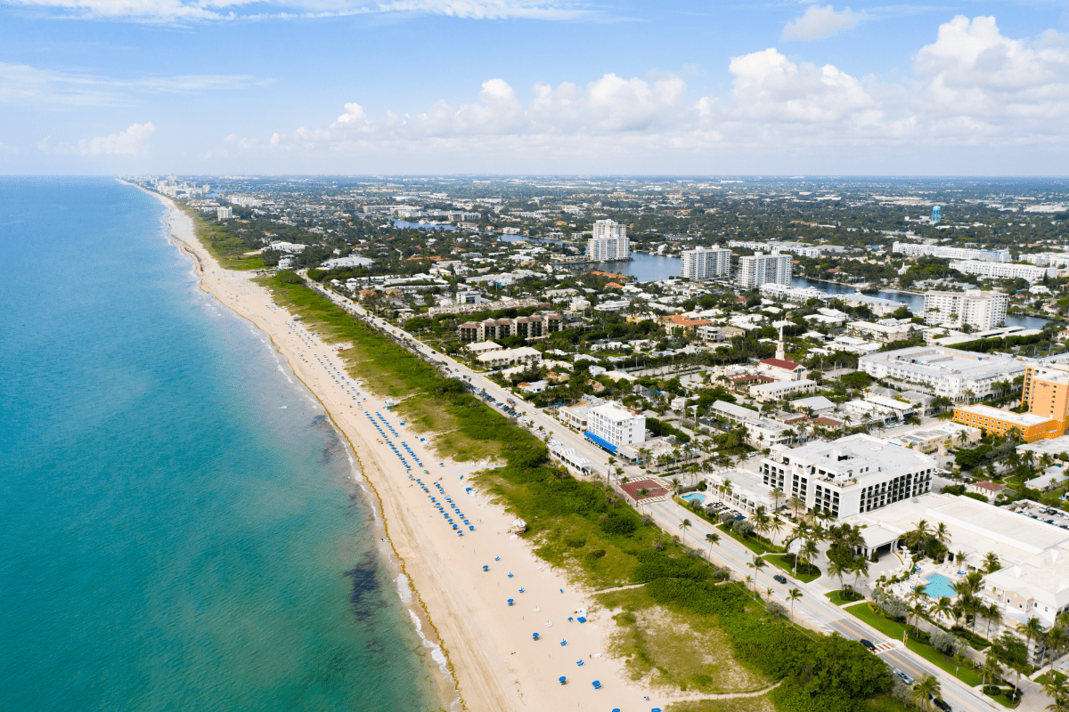 Aerial view of Delray Beach, representing Blue Light IT's managed IT and cybersecurity in Delray Beach.